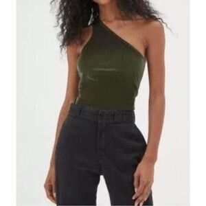 Urban Outfitters Out From Under Green Ribbed Asymmetrical Bodysuit